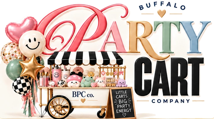 Buffalo Party Cart Company logo: a striped-awning party cart with balloons beside the words Party Cart